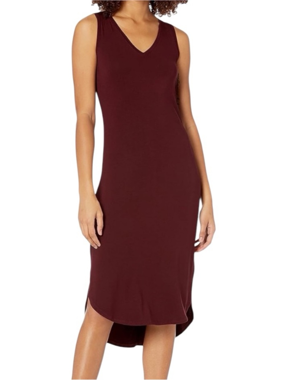 NWT Daily Ritual Jersey Standard Fit Sleeveless V Neck Midi Dress Red Size Large